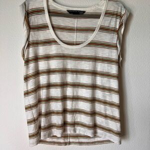 Veronica Beard Striped Women's  Muscle Tee Tank Top- White and Brown L